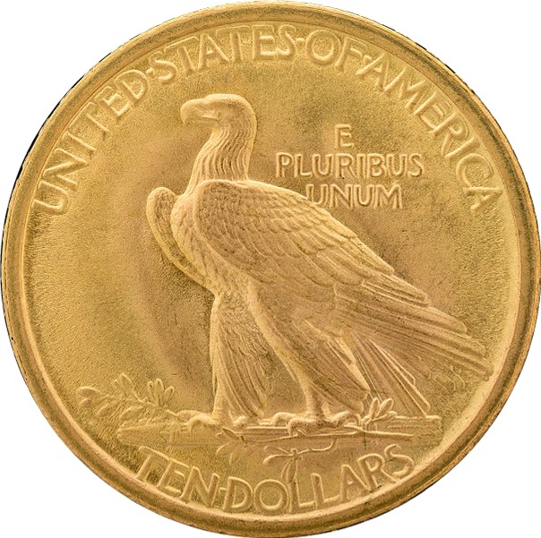 1907 Indian Head Eagle Gold 10 Dollar Reverse. Image - National Numismatic Collection, National Museum of American History